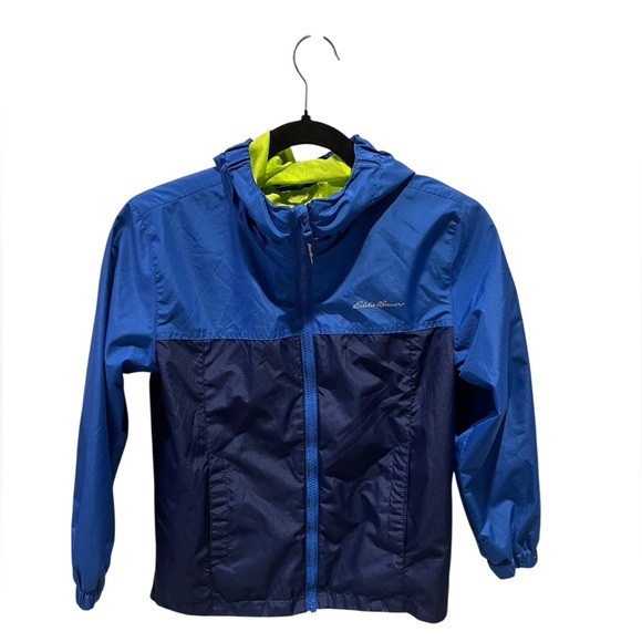Eddie Bauer Boys Blue and Green Raincoat full zip with Hood Size S (7/8) - Picture 6 of 16